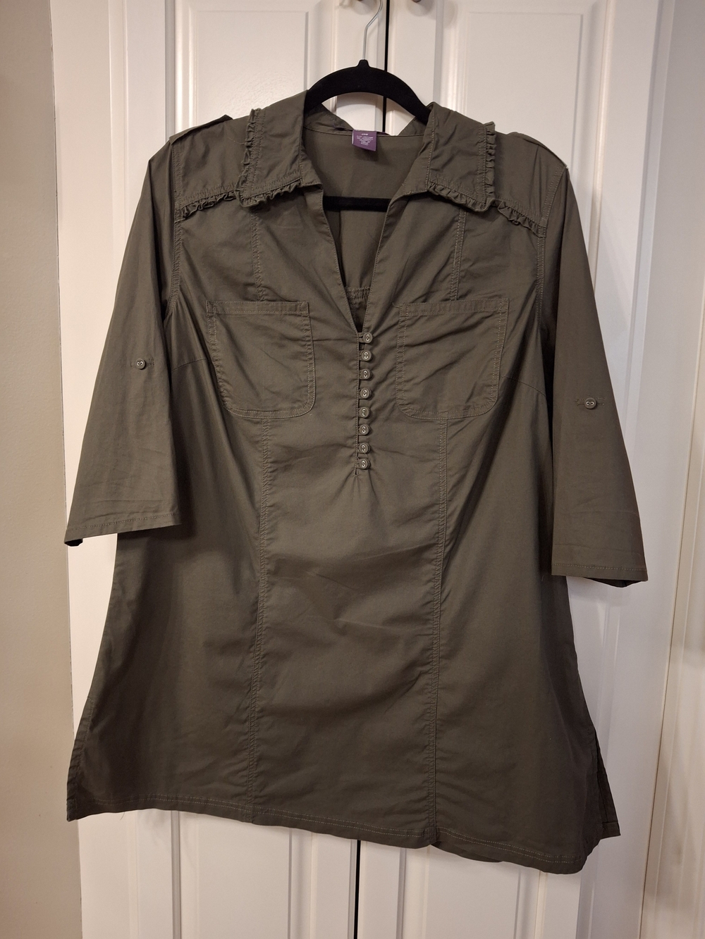 Women's Olive Green Button-Down Utility Tunic by Unknown Brand